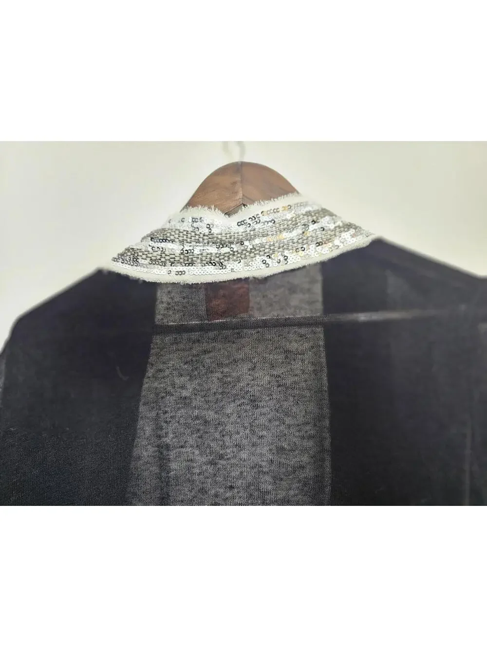 Tory Burch Cardigan Black & Silver Women Size M Linen Sheer